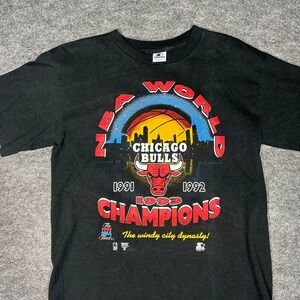 VTG 1993 Chicago Bulls Starter T Shirt Mens L Single Stitch NBA Finals 3-Peat